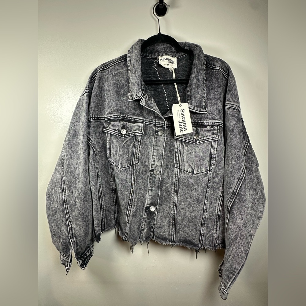 Savanna Jane Plus Size Chain Fringe Denim Jacket NWT Cropped Distressed Western